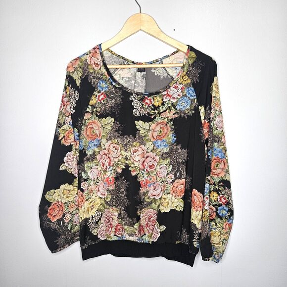 ONLY HEARTS Helena Stuart Top Medium Blouson Needlepoint Floral Lightweight Airy - Picture 1 of 6